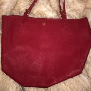 Red oversized Tory Burch tote